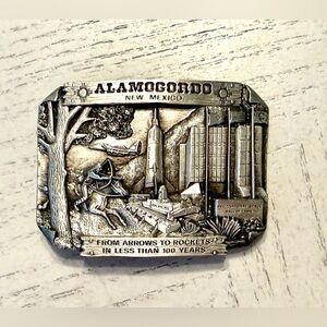 1985 Alamogordo New Mexico “From Arrows to Rockets” Pewter Belt Buckle